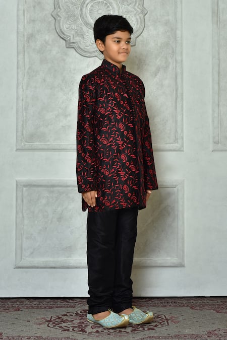 Petite Pomme Black Silk Embroidery Floral Paisley Kurta at Aza Fashions Petite Pomme_Black Silk Embroidery Floral Paisley Kurta _at_Aza_Fashions