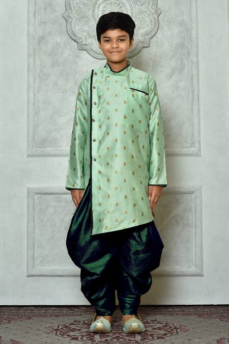 Shop_Petite Pomme_Green Polyester, Silk Embroidery Asymmetric Kurta And Patiala Pant Set _Online_at_Aza_Fashions
