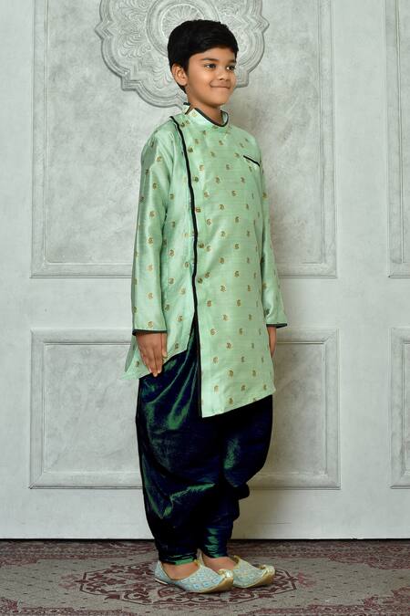 Petite Pomme_Green Polyester, Silk Embroidery Asymmetric Kurta And Patiala Pant Set _at_Aza_Fashions