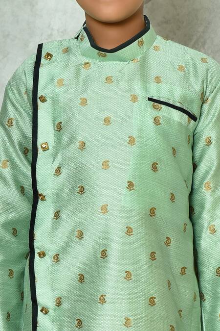 Petite Pomme_Green Polyester Embroidery Asymmetric Paisley Pattern Kurta _Online_at_Aza_Fashions