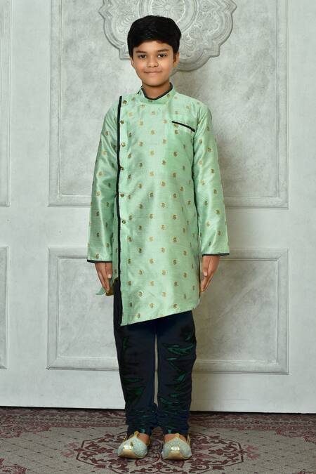 Buy_Petite Pomme_Green Polyester Embroidery Asymmetric Paisley Pattern Kurta _Online_at_Aza_Fashions