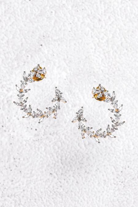 Buy_Nayaab By Aleezeh_Gold Plated Stones Leaf Vine Pattern Earrings_Online_at_Aza_Fashions