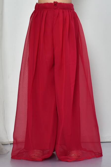 Shop_Petite Pomme_Pink Faux Leather Embroidery, Sequins, Tassels Resham Peplum Kurta Sharara Set_Online_at_Aza_Fashions