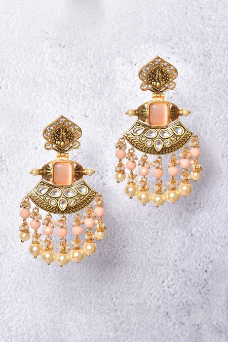 Buy_Nayaab By Aleezeh_Gold Plated Beads Drop Temple Earrings_Online_at_Aza_Fashions