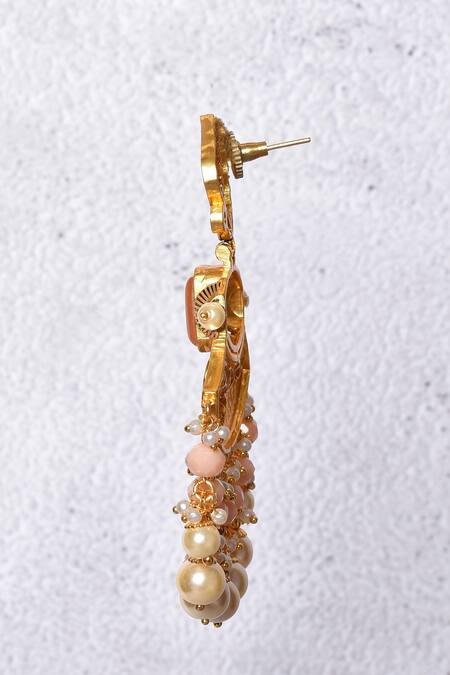Shop_Nayaab By Aleezeh_Gold Plated Beads Drop Temple Earrings_Online_at_Aza_Fashions