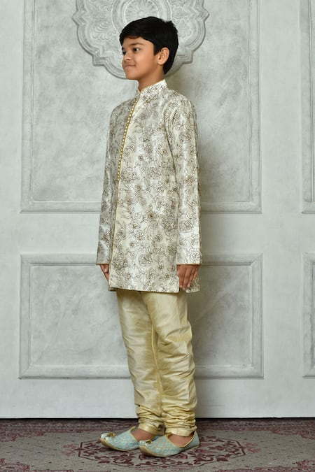 Buy_Petite Pomme_Cream Silk Embroidery Botanic Full Sleeve Kurta _Online_at_Aza_Fashions