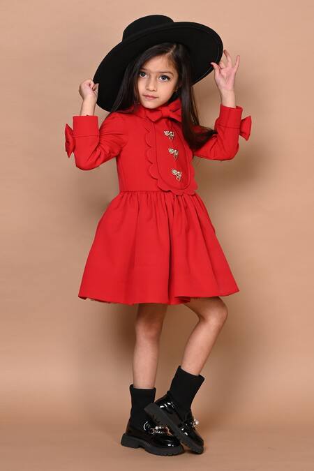 Hoity Moppet Red Crepe, Satin Bows Imported Dress Online at Aza Fashions Hoity Moppet_Red Crepe, Satin Bows Imported Dress _Online_at_Aza_Fashions