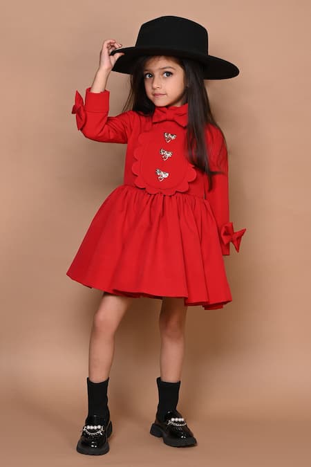 Buy Hoity Moppet Red Crepe, Satin Bows Imported Dress Online at Aza Fashions Buy_Hoity Moppet_Red Crepe, Satin Bows Imported Dress _Online_at_Aza_Fashions