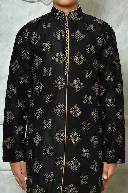 Buy Petite Pomme Black Silk Embroidery Bloom Kurta And Churidar Set Online at Aza Fashions Buy_Petite Pomme_Black Silk Embroidery Bloom Kurta And Churidar Set _Online_at_Aza_Fashions