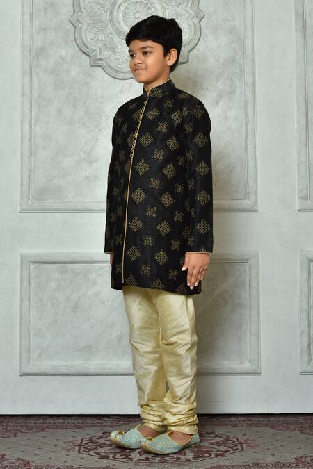 Shop Petite Pomme Black Silk Embroidery Bloom Kurta Online at Aza Fashions Shop_Petite Pomme_Black Silk Embroidery Bloom Kurta _Online_at_Aza_Fashions