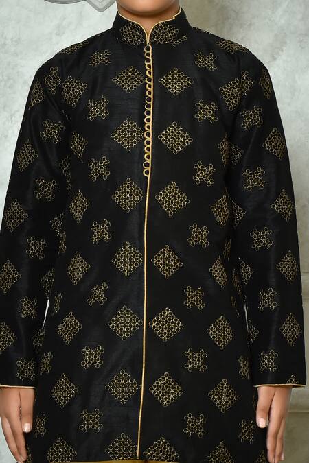 Buy Petite Pomme Black Silk Embroidery Bloom Kurta And Patiala Pant Set Online at Aza Fashions Buy_Petite Pomme_Black Silk Embroidery Bloom Kurta And Patiala Pant Set _Online_at_Aza_Fashions