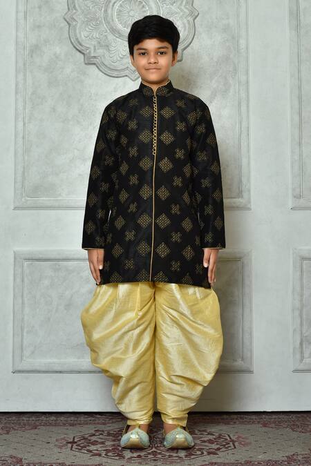 Shop Petite Pomme Black Silk Embroidery Bloom Kurta And Patiala Pant Set Online at Aza Fashions Shop_Petite Pomme_Black Silk Embroidery Bloom Kurta And Patiala Pant Set _Online_at_Aza_Fashions
