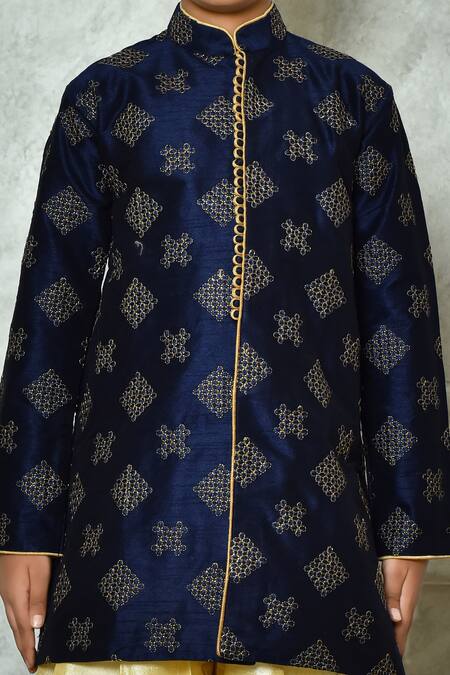 Buy Petite Pomme Blue Silk Embroidery Floret Thread Work Kurta Set Online at Aza Fashions Buy_Petite Pomme_Blue Silk Embroidery Floret Thread Work Kurta Set _Online_at_Aza_Fashions