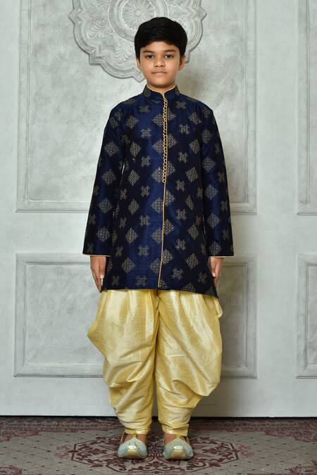 Shop Petite Pomme Blue Silk Embroidery Floret Thread Work Kurta Set Online at Aza Fashions Shop_Petite Pomme_Blue Silk Embroidery Floret Thread Work Kurta Set _Online_at_Aza_Fashions