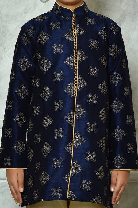 Buy Petite Pomme Blue Silk Embroidery Floret Kurta Set Online at Aza Fashions Buy_Petite Pomme_Blue Silk Embroidery Floret Kurta Set _Online_at_Aza_Fashions