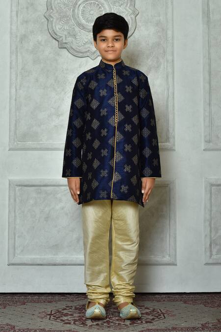 Shop Petite Pomme Blue Silk Embroidery Floret Kurta Set Online at Aza Fashions Shop_Petite Pomme_Blue Silk Embroidery Floret Kurta Set _Online_at_Aza_Fashions