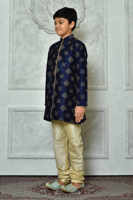 Shop Petite Pomme Blue Silk Embroidery Floret Kurta Online at Aza Fashions Shop_Petite Pomme_Blue Silk Embroidery Floret Kurta _Online_at_Aza_Fashions