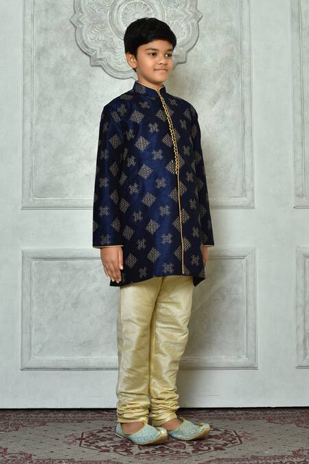 Petite Pomme Blue Silk Embroidery Floret Kurta at Aza Fashions Petite Pomme_Blue Silk Embroidery Floret Kurta _at_Aza_Fashions