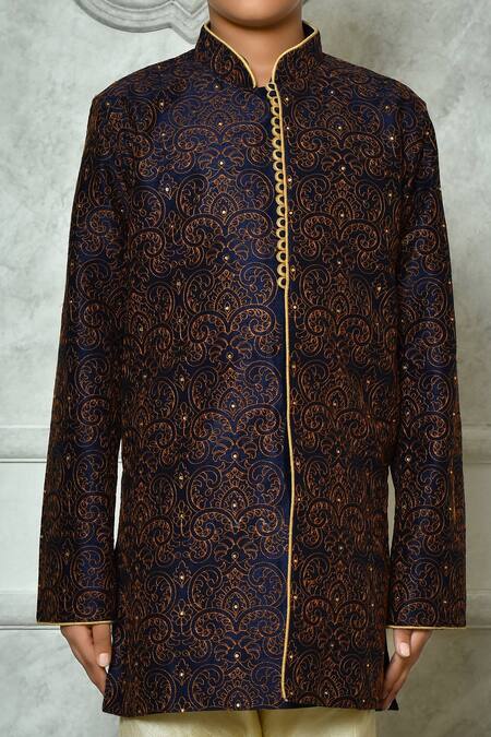 Buy Petite Pomme Blue Silk Embroidery Floral Kurta And Churidar Set Online at Aza Fashions Buy_Petite Pomme_Blue Silk Embroidery Floral Kurta And Churidar Set _Online_at_Aza_Fashions