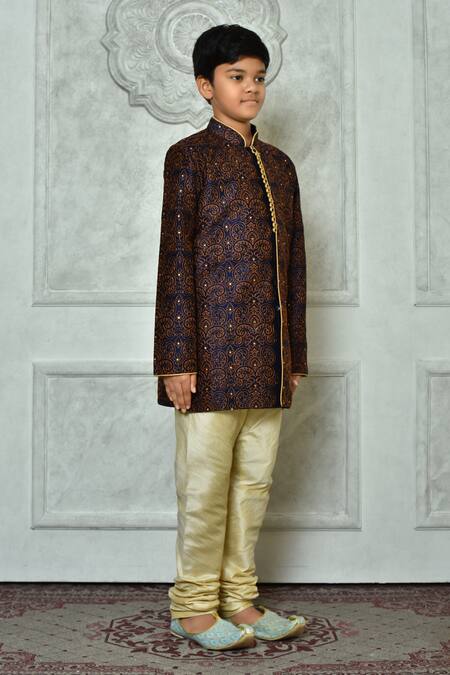 Buy_Petite Pomme_Blue Silk Embroidery Floral Kurta And Churidar Set 