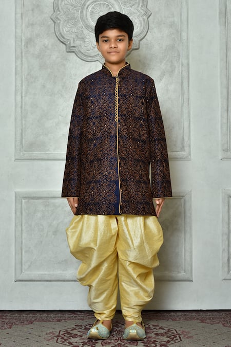 Shop_Petite Pomme_Blue Silk Embroidery Floral Kurta And Patiala Pant Set _Online_at_Aza_Fashions