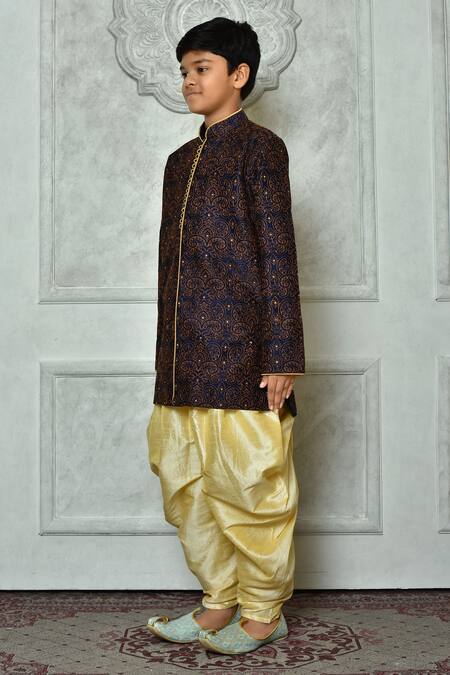 Petite Pomme_Blue Silk Embroidery Floral Kurta And Patiala Pant Set _at_Aza_Fashions