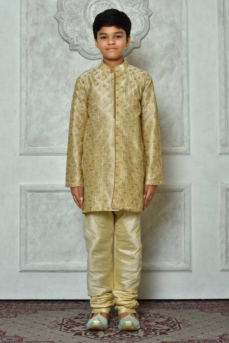 Shop Petite Pomme Green Silk Embroidery Kurta And Churidar Set Online at Aza Fashions Shop_Petite Pomme_Green Silk Embroidery Kurta And Churidar Set _Online_at_Aza_Fashions