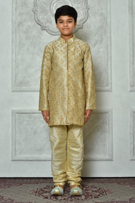 Buy Petite Pomme Green Silk Embroidery Kurta Online at Aza Fashions Buy_Petite Pomme_Green Silk Embroidery Kurta _Online_at_Aza_Fashions