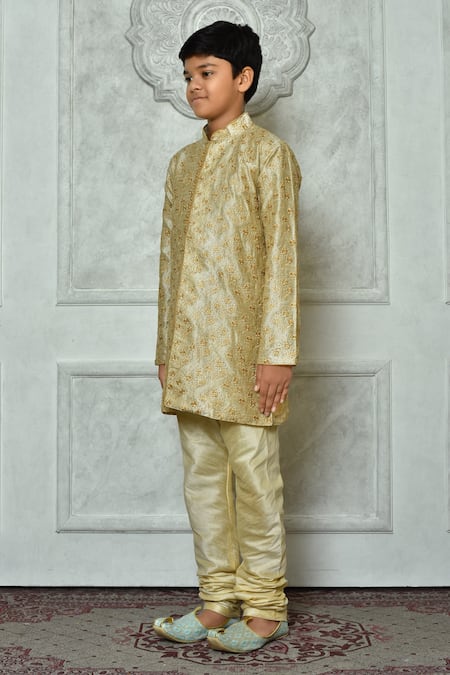 Shop Petite Pomme Green Silk Embroidery Kurta Online at Aza Fashions Shop_Petite Pomme_Green Silk Embroidery Kurta _Online_at_Aza_Fashions