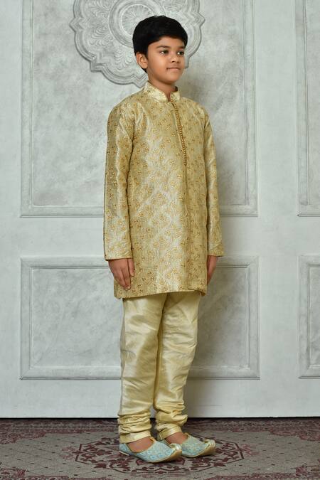 Petite Pomme Green Silk Embroidery Kurta And Churidar Set at Aza Fashions Petite Pomme_Green Silk Embroidery Kurta And Churidar Set _at_Aza_Fashions