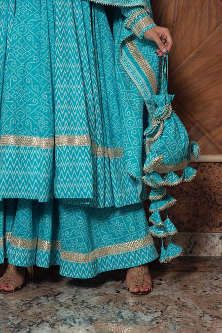 Buy Pomcha Jaipur Blue Cotton Chevron, Gota, Bandhani Round Neelkari Printed Anarkali Set Online at Aza Fashions Buy_Pomcha Jaipur_Blue Cotton Chevron, Gota, Bandhani Round Neelkari Printed Anarkali Set _Online_at_Aza_Fashions