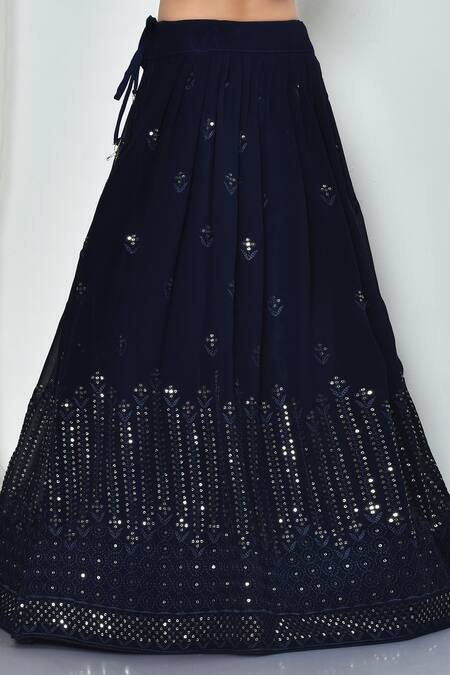 Petite Pomme_Blue Georgette Sequins Geometric Embroidered Lehenga Set_at_Aza_Fashions