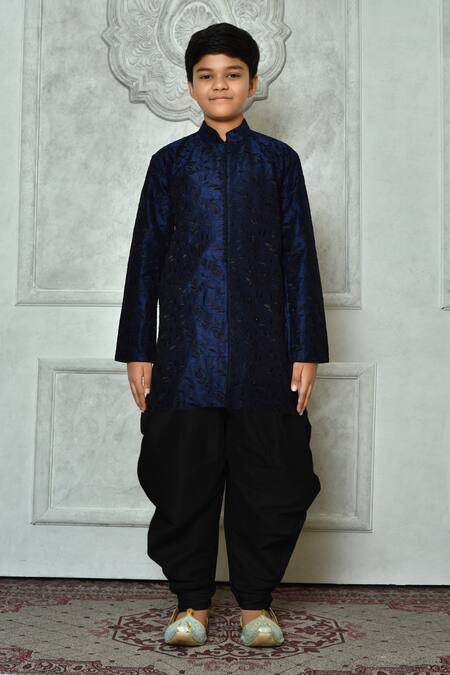 Buy_Petite Pomme_Blue Silk Embroidery Thread Work Kurta And Patiala Pant Set _Online_at_Aza_Fashions