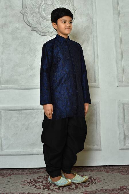 Petite Pomme_Blue Silk Embroidery Thread Work Kurta And Patiala Pant Set _at_Aza_Fashions