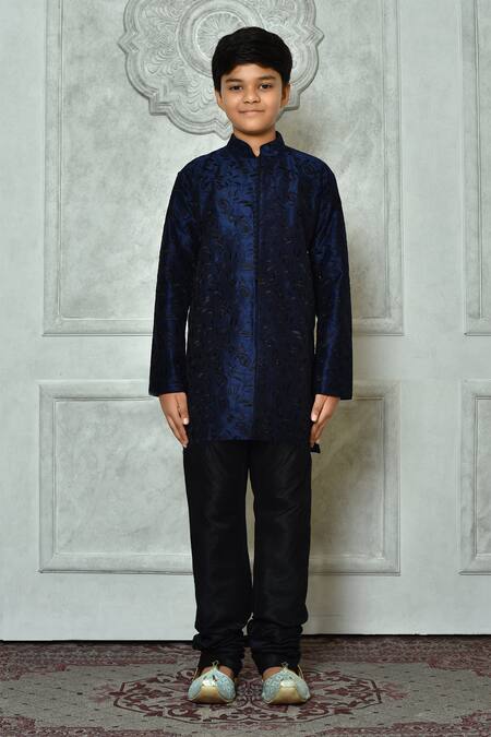 Buy_Petite Pomme_Blue Silk Embroidery Paisley Kurta _Online_at_Aza_Fashions