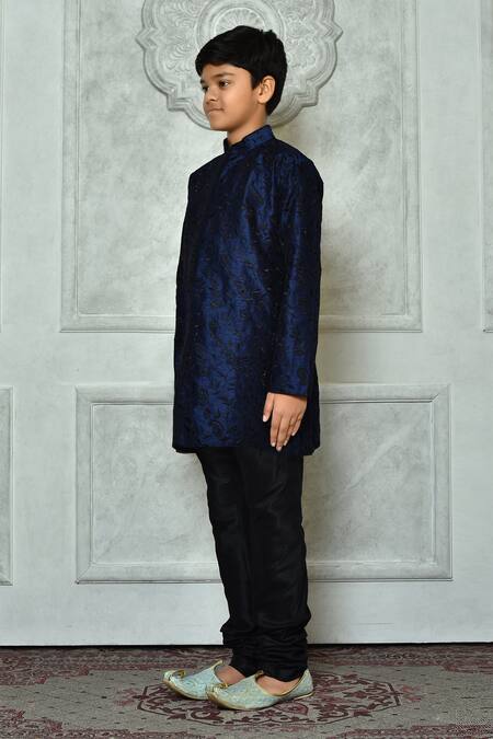 Shop_Petite Pomme_Blue Silk Embroidery Paisley Kurta _Online_at_Aza_Fashions
