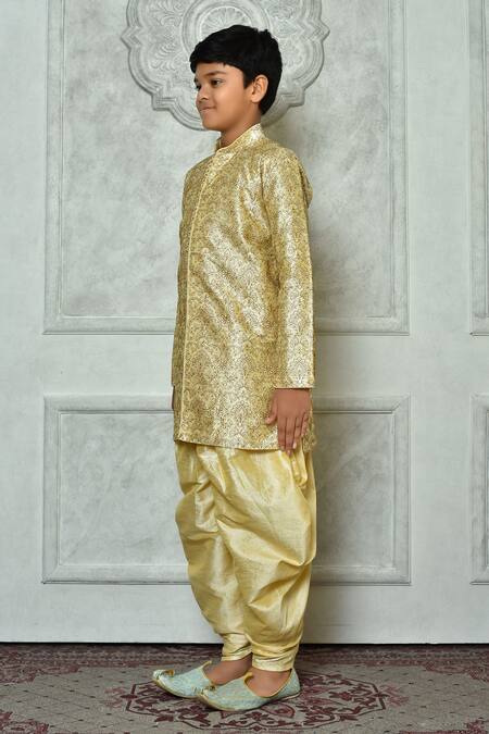 Petite Pomme_Beige Silk Embroidery Paisley Kurta And Patiala Pant Set _at_Aza_Fashions