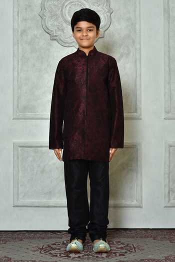 Petite Pomme Wine Silk Embroidery Botanic Pattern Full Sleeve Kurta Online at Aza Fashions Petite Pomme_Wine Silk Embroidery Botanic Pattern Full Sleeve Kurta _Online_at_Aza_Fashions