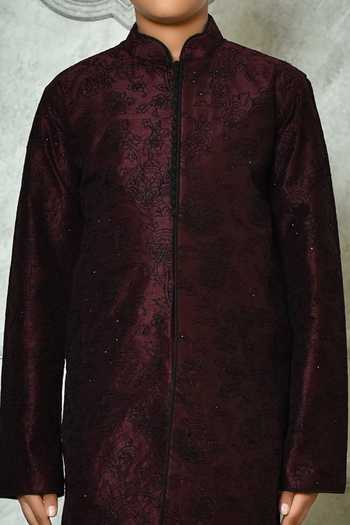 Petite Pomme Wine Silk Embroidery Botanic Pattern Full Sleeve Kurta at Aza Fashions Petite Pomme_Wine Silk Embroidery Botanic Pattern Full Sleeve Kurta _at_Aza_Fashions