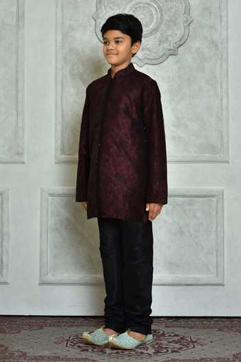 Buy Petite Pomme Wine Silk Embroidery Botanic Pattern Full Sleeve Kurta Online at Aza Fashions Buy_Petite Pomme_Wine Silk Embroidery Botanic Pattern Full Sleeve Kurta _Online_at_Aza_Fashions