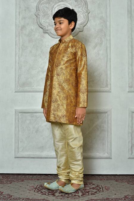 Shop_Petite Pomme_Brown Silk Embroidery Flora Kurta _Online_at_Aza_Fashions