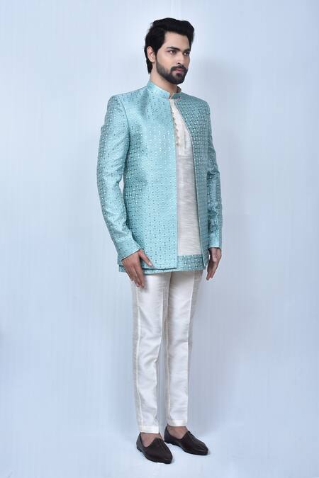 Buy_Arihant Rai Sinha_Cream Brocade, Silk Embroidery Full Sleeve Bandhgala Set 