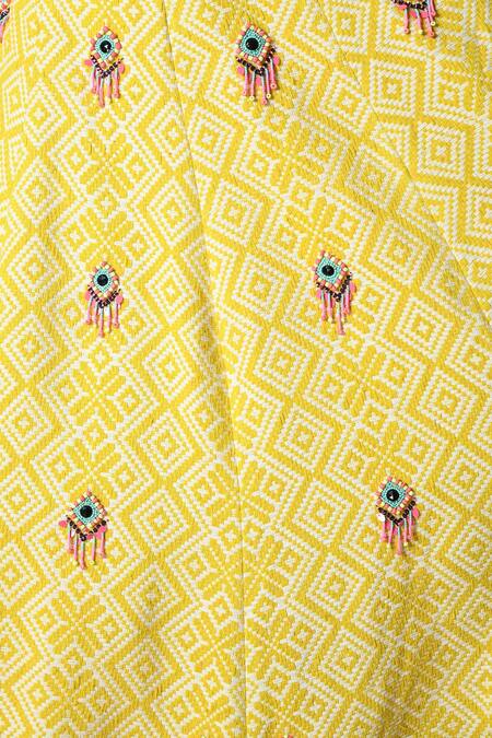 Salt And Spring_Yellow Chanderi, Jacquard, Chiffon Beads Diamond Tile Embellished Lehenga Set _at_Aza_Fashions