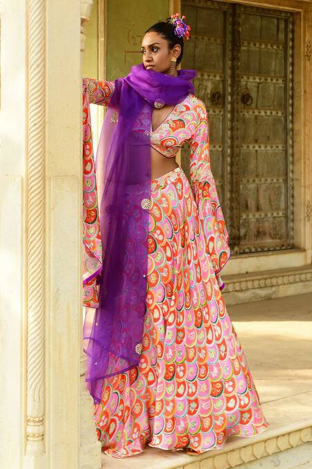 Buy_Swati Vijaivargie_Red Modal, Satin, Organza Sequins, Gota Patti, Embroidery Gulbahar Lehenga Set _Online_at_Aza_Fashions