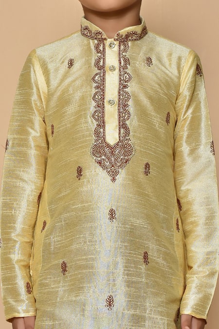 Buy_Petite Pomme_Beige Silk Embroidery Floral Pattern Kurta And Maroon Patiala Pant Set _Online_at_Aza_Fashions