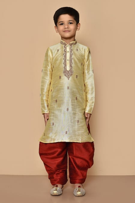 Shop_Petite Pomme_Beige Silk Embroidery Floral Pattern Kurta And Maroon Patiala Pant Set _Online_at_Aza_Fashions