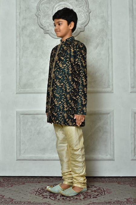 Buy_Petite Pomme_Green Silk Embroidery Bloom Pattern Kurta _Online_at_Aza_Fashions