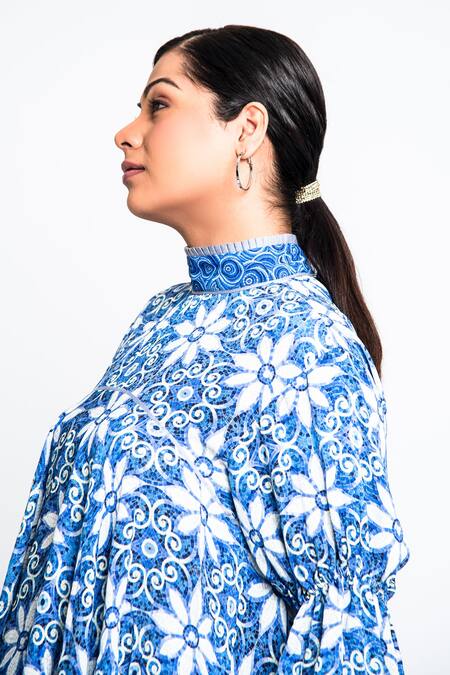 Buy_Anmol Kakad_White Georgette Tassels High Neck Floral Pattern Top And Parachute Pant Set_Online_at_Aza_Fashions