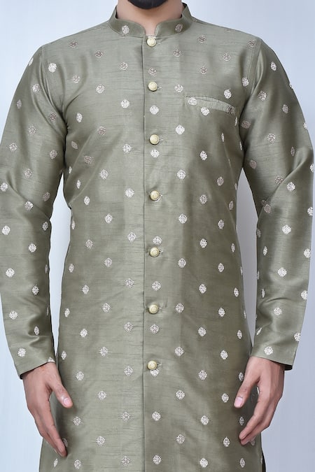 Buy Arihant Rai Sinha Green Silk Foil Printing Kurta And Cowl Pant Set Online at Aza Fashions Buy_Arihant Rai Sinha_Green Silk Foil Printing Kurta And Cowl Pant Set_Online_at_Aza_Fashions