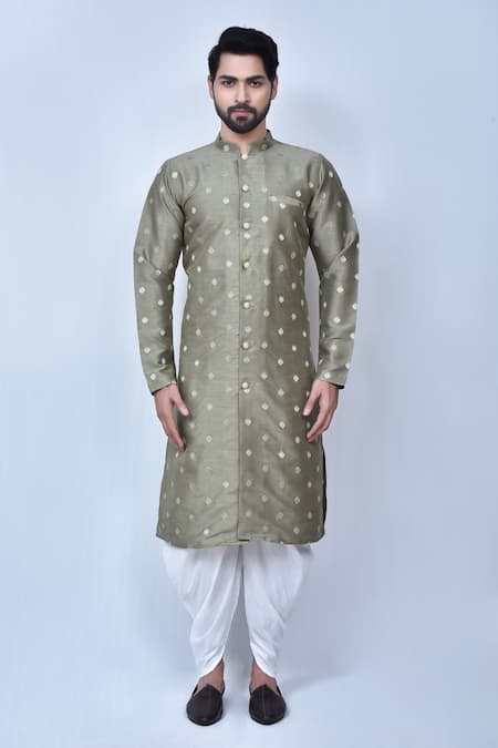 Shop Arihant Rai Sinha Green Silk Foil Printing Kurta And Cowl Pant Set Online at Aza Fashions Shop_Arihant Rai Sinha_Green Silk Foil Printing Kurta And Cowl Pant Set_Online_at_Aza_Fashions